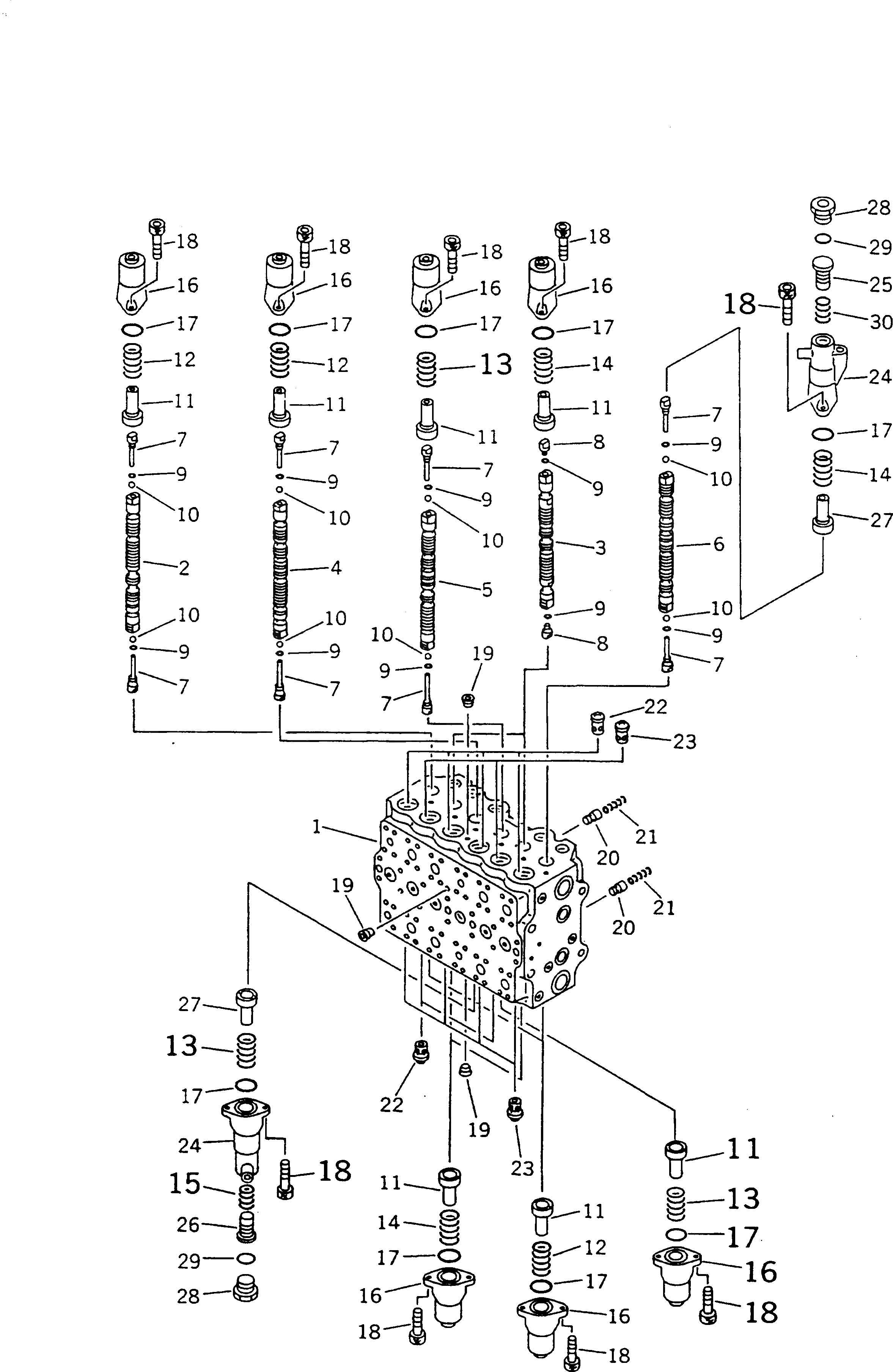 Схема запчастей Komatsu PC210-6K - ОСНОВН. КЛАПАН (-АКТУАТОР) (/)(№K-K) ГИДРАВЛИКА