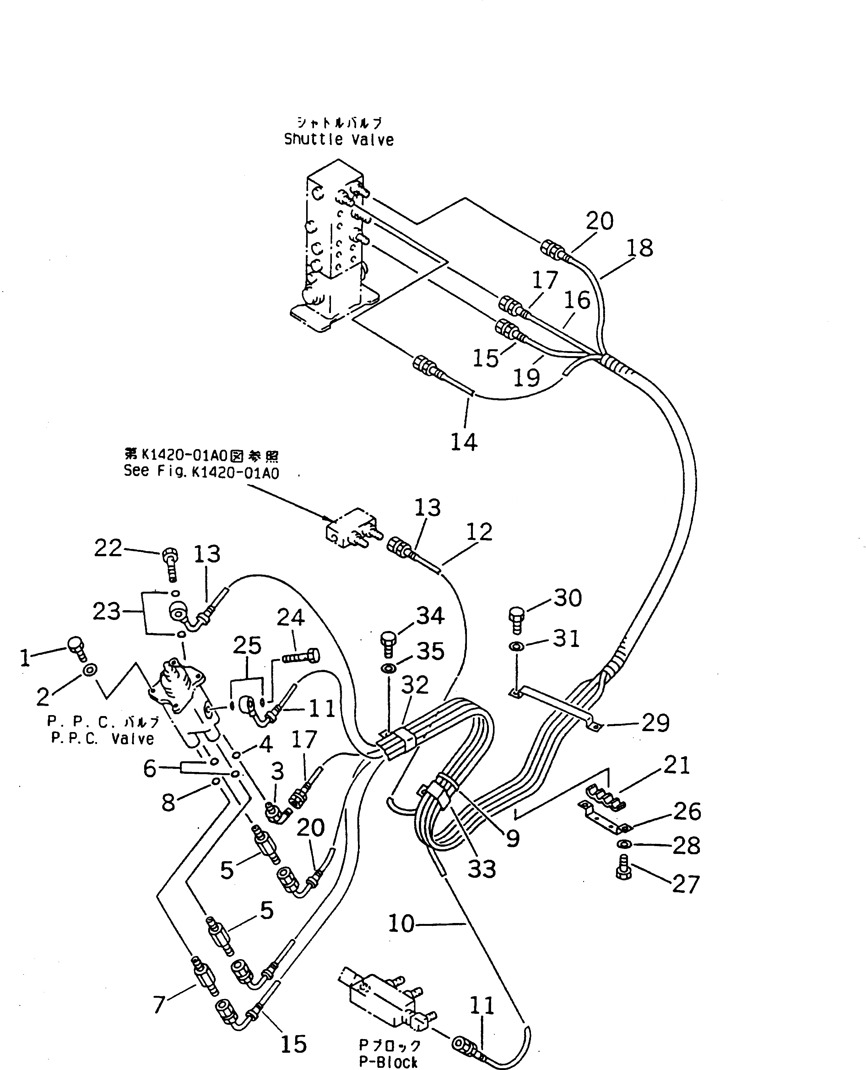 Схема запчастей Komatsu PC210-6K - P.P.C. РАБОЧАЯ ЛИНИЯ (КЛАПАН PPCAND ПАТРУБКИ ЛЕВОЙ СТОЙКИ)(№K-K999) КАБИНА ОПЕРАТОРА И СИСТЕМА УПРАВЛЕНИЯ