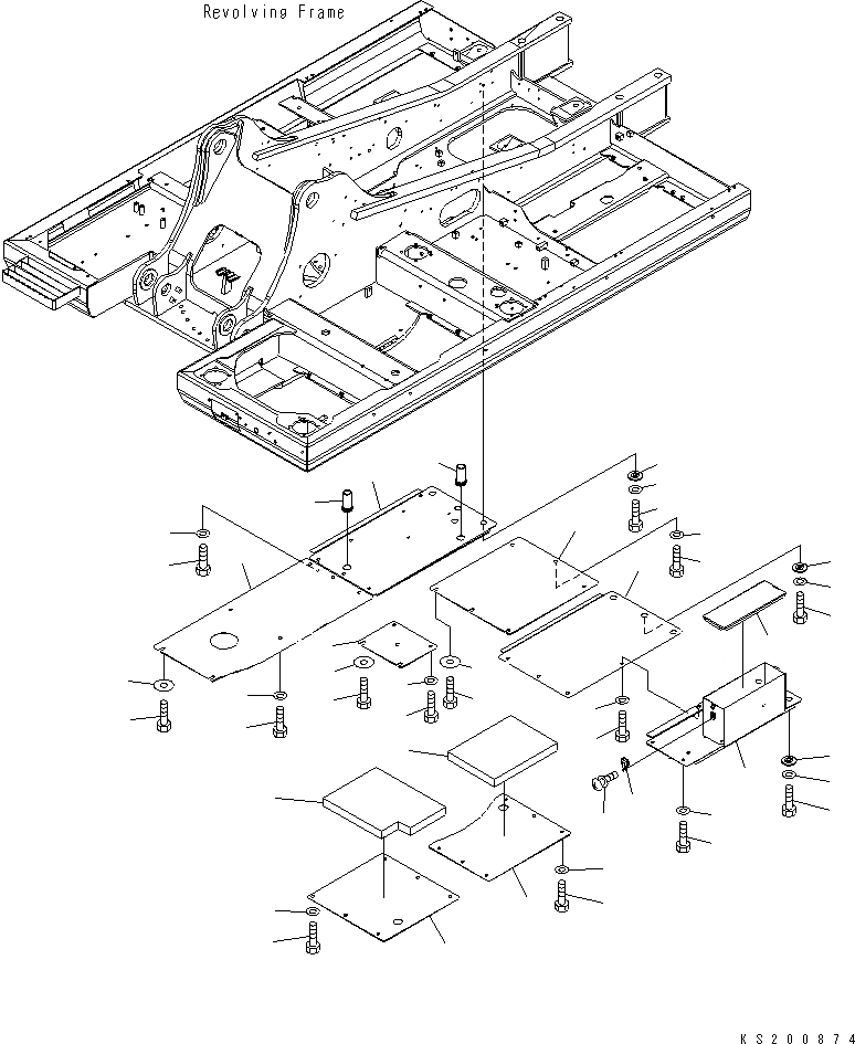 Схема запчастей Komatsu PC210-8K - НИЖН. КРЫШКА (ОСНОВНАЯ РАМА) (№K-) M ЧАСТИ КОРПУСА