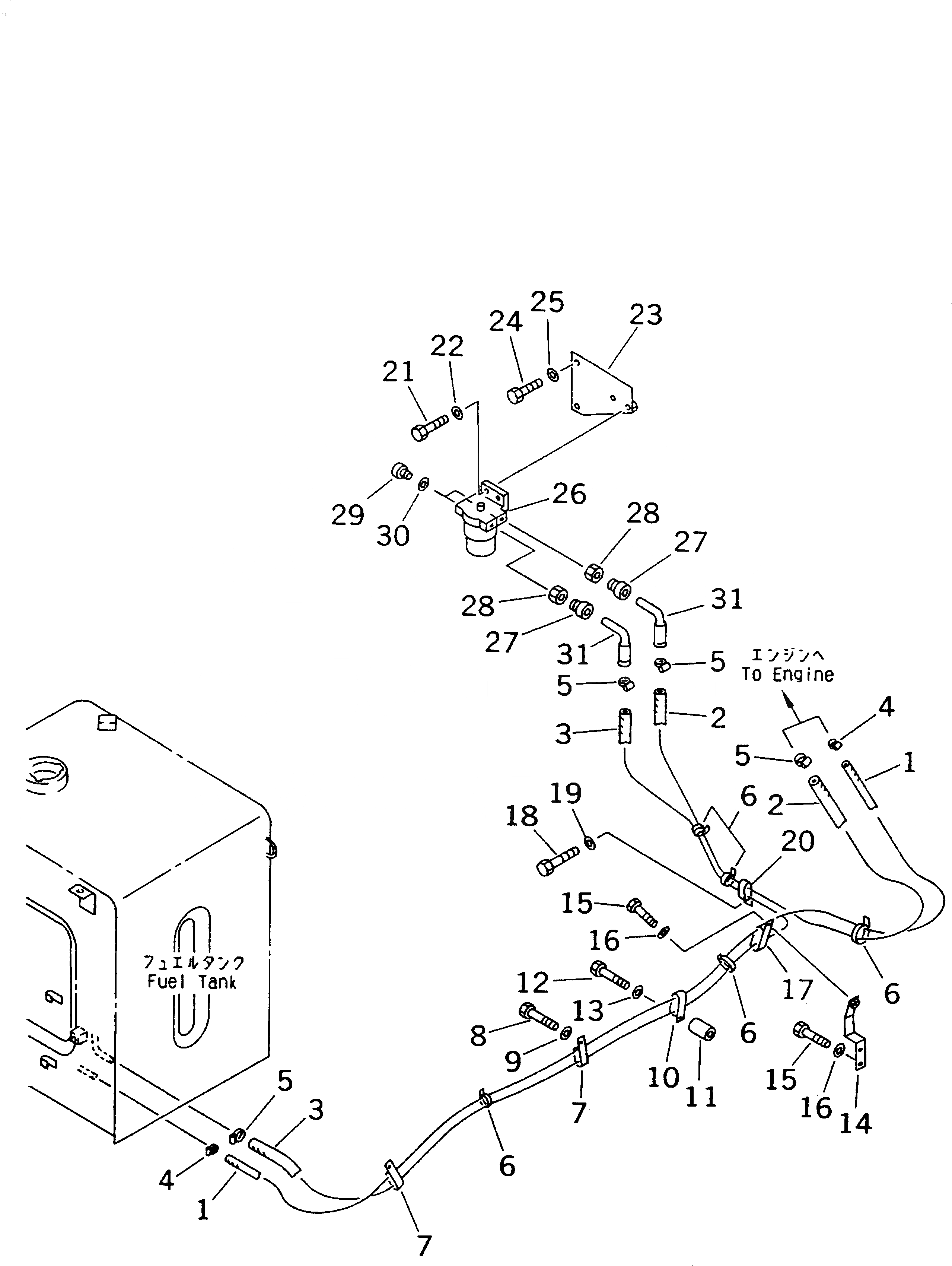 Схема запчастей Komatsu PC210LC-6K - ТОПЛИВНАЯ ЛИНИЯ (С ВОДООТДЕЛИТЕЛЕМ)(№K-K999) ТОПЛИВН. БАК. AND КОМПОНЕНТЫ
