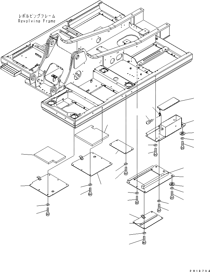 Схема запчастей Komatsu PC210LC-7-DG - НИЖН. КРЫШКА (ОСНОВНАЯ РАМА) (ЛЕВ. КРЫШКАAND ЯЩИК Д/ИНСТРУМЕНТА)   (СПЕЦ-Я ДЛЯ РАЗРУШ. ЗДАНИЙ) ЧАСТИ КОРПУСА
