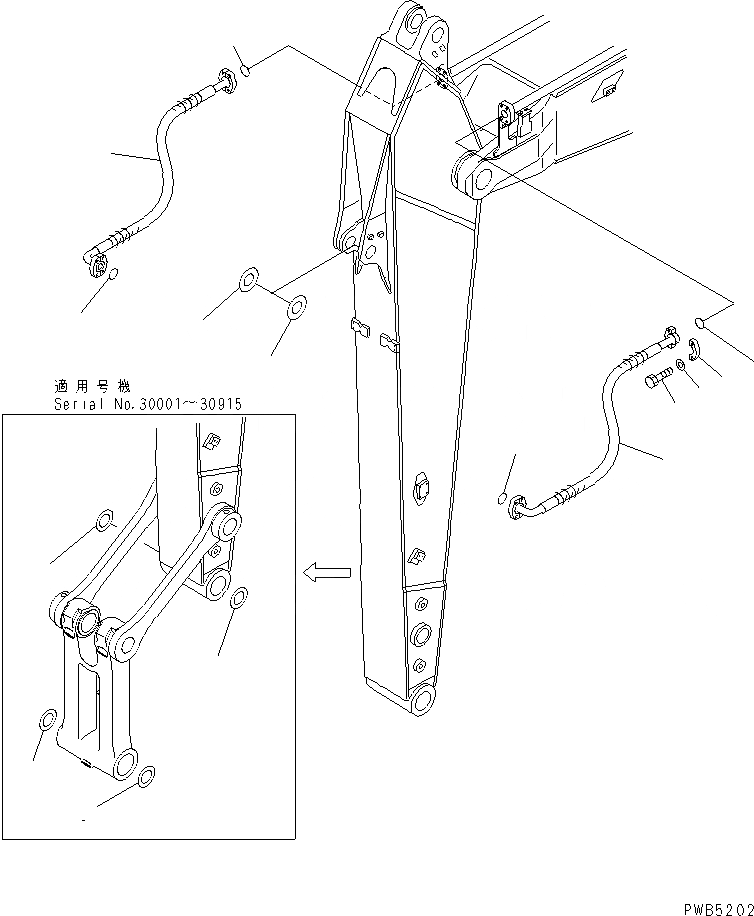 Схема запчастей Komatsu PC210LC-6 - РУКОЯТЬ (ПАТРУБКИ ЦИЛИНДРА КОВША И УПЛОТНЕНИЯ) (СПЕЦ-Я ДЛЯ РАЗРУШ. ЗДАНИЙ)     (ДЛЯ HITACHI НАВЕСН. ОБОРУД) РАБОЧЕЕ ОБОРУДОВАНИЕ