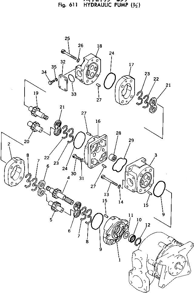 Схема запчастей Komatsu PC220-2 - ГИДР. НАСОС. (/) УПРАВЛ-Е РАБОЧИМ ОБОРУДОВАНИЕМ