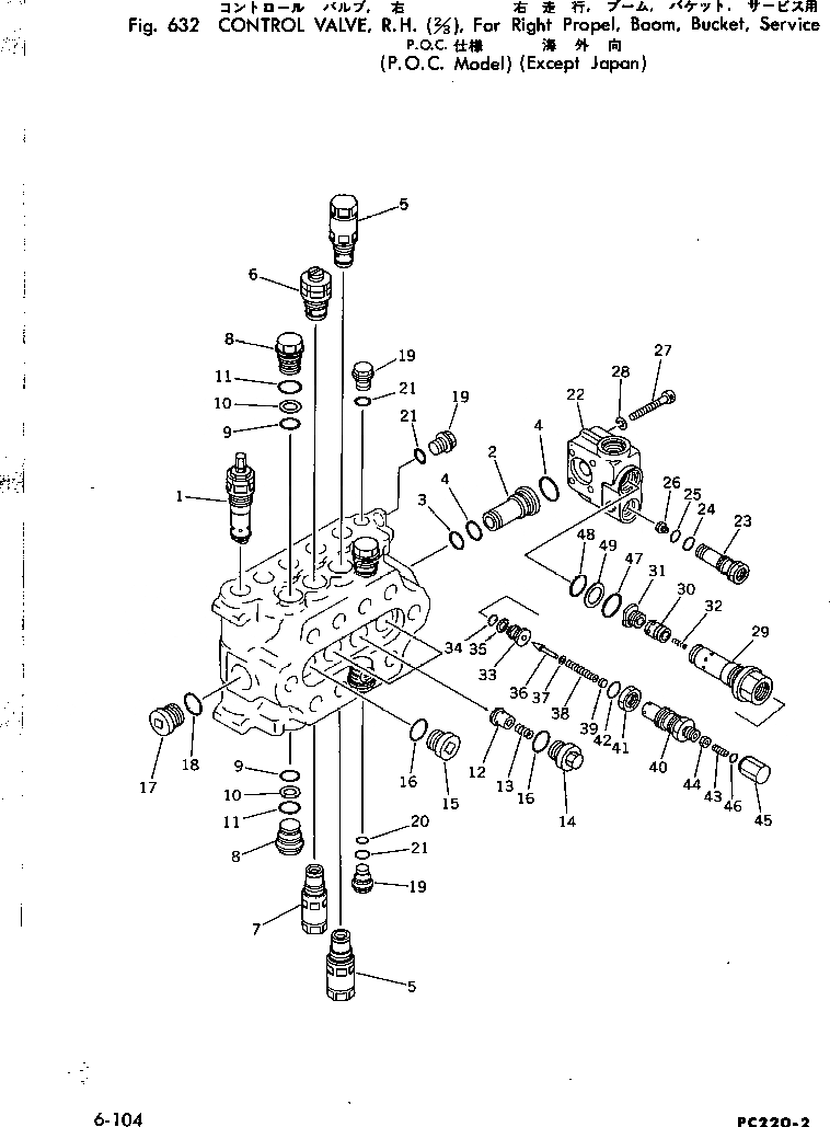 Схема запчастей Komatsu PC220-2 - УПРАВЛЯЮЩ. КЛАПАН¤ПРАВ.(/)ДЛЯ ПРАВ. ХОД¤СТРЕЛА¤КОВШ¤SERVICE((№-) УПРАВЛ-Е РАБОЧИМ ОБОРУДОВАНИЕМ