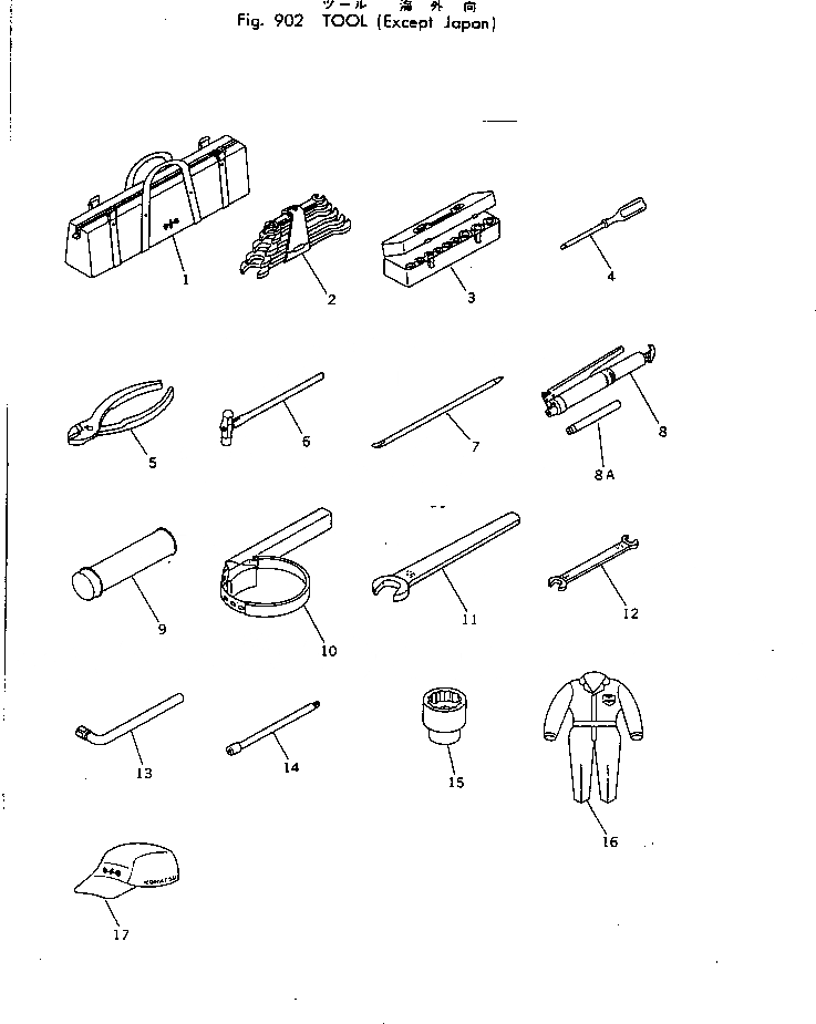 Схема запчастей Komatsu PC220-1 - ИНСТРУМЕНТ (КРОМЕ ЯПОН.) ИНСТРУМЕНТ И РЕМКОМПЛЕКТЫ