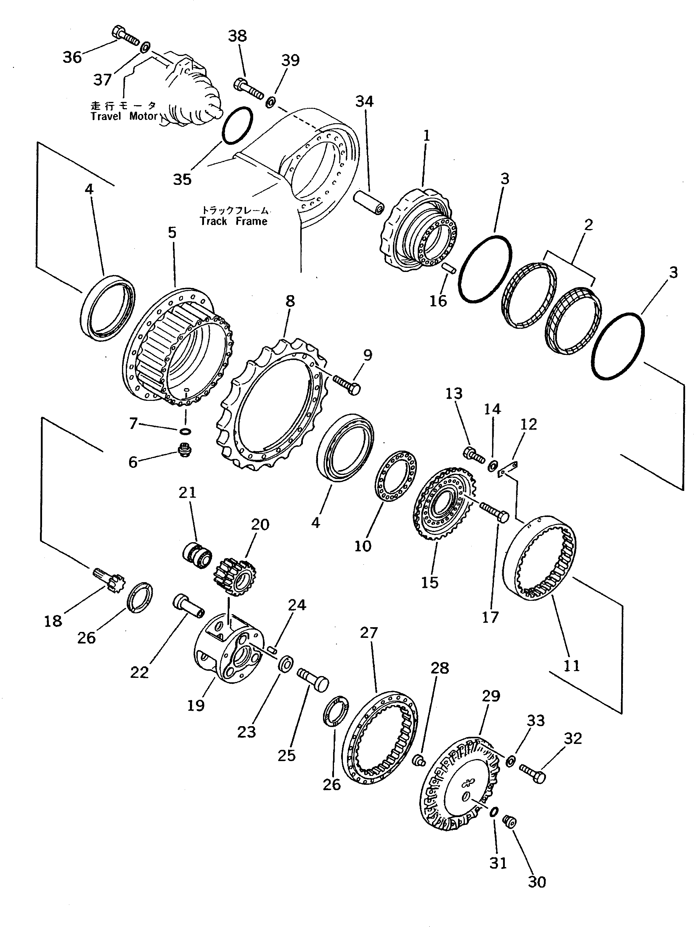 Схема запчастей Komatsu PC220-5C - КОНЕЧНАЯ ПЕРЕДАЧА И ЗВЕЗДОЧКА ХОД И ХОДОВАЯ