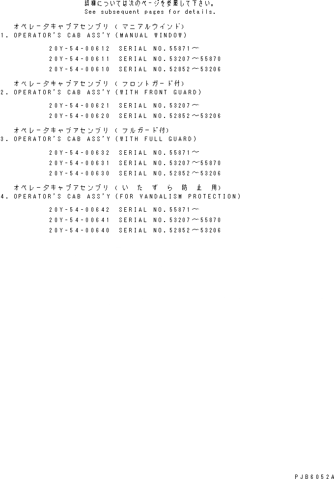 Схема запчастей Komatsu PC220-6 - КАБИНА (ЗАПЧАСТИ ДЛЯ ОБСЛУЖ-Я)(№8-) ОСНОВН. КОМПОНЕНТЫ И РЕМКОМПЛЕКТЫ