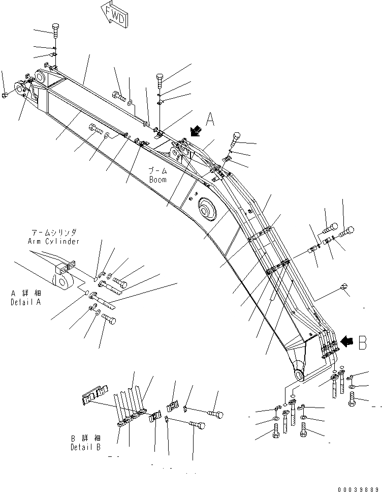 Схема запчастей Komatsu PC220-7 - СТРЕЛА (ЦИЛИНДР РУКОЯТИТРУБЫ И ЦИЛИНДР КОВША ТРУБЫ)(№-) РАБОЧЕЕ ОБОРУДОВАНИЕ