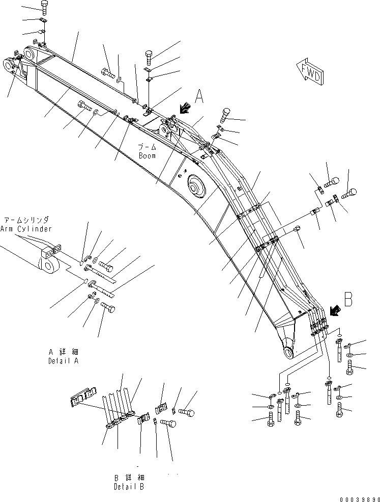 Схема запчастей Komatsu PC220-7 - СТРЕЛА УСИЛЕНН. (С ДОПОЛН. ГИДРОЛИНИЕЙ) (ЦИЛИНДР РУКОЯТИPIПАЛЕЦ И ЦИЛИНДР КОВША ТРУБЫ)(№-) РАБОЧЕЕ ОБОРУДОВАНИЕ