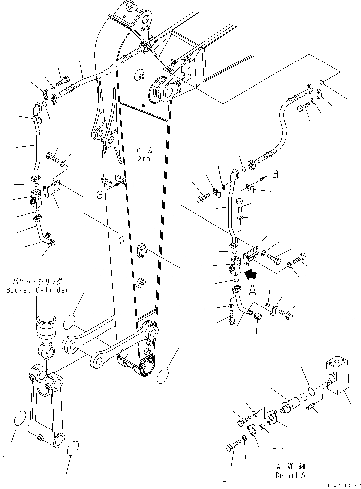 Схема запчастей Komatsu PC220-7 - РУКОЯТЬ (.M) (С ДОПОЛН. ГИДРОЛИНИЕЙ) (СИСТЕМА СМАЗКИ 100 ЧАС.) (СПЕЦ-Я -40С)(№78-) РАБОЧЕЕ ОБОРУДОВАНИЕ
