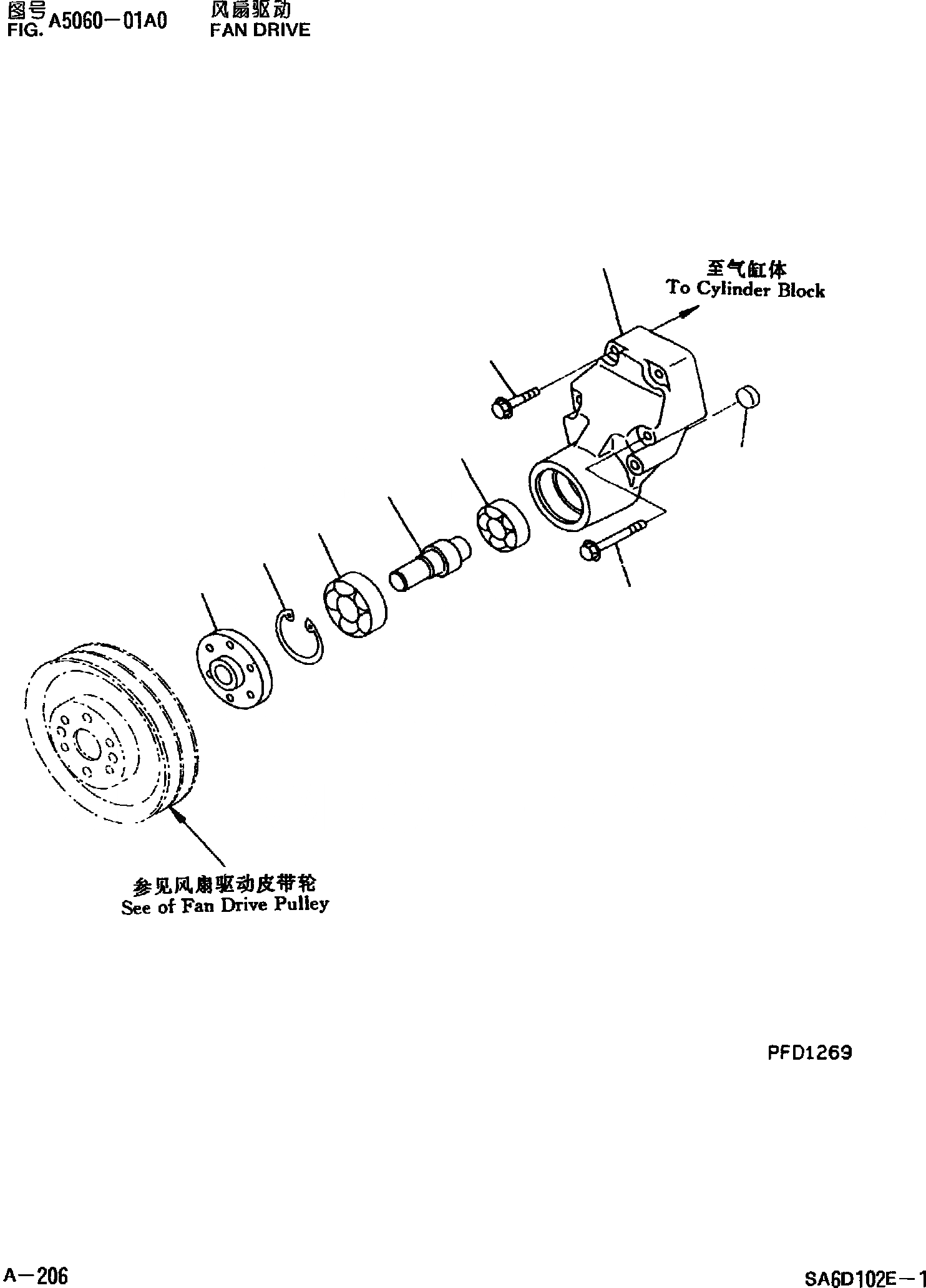 Схема запчастей Komatsu PC220-6 - ПРИВОД ВЕНТИЛЯТОРАR ДВИГАТЕЛЬ SADE-C ДВИГАТЕЛЬ NO. И UP]