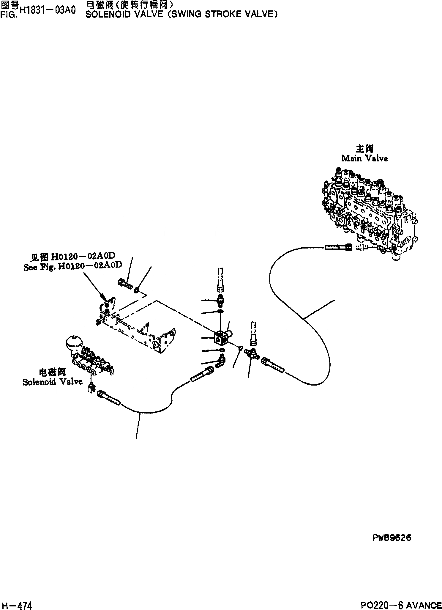 Схема запчастей Komatsu PC220-6 - СОЛЕНОИДНЫЙ КЛАПАН(ПОВОРОТН. STROKE КЛАПАН) H [ГИДРАВЛИКА]
