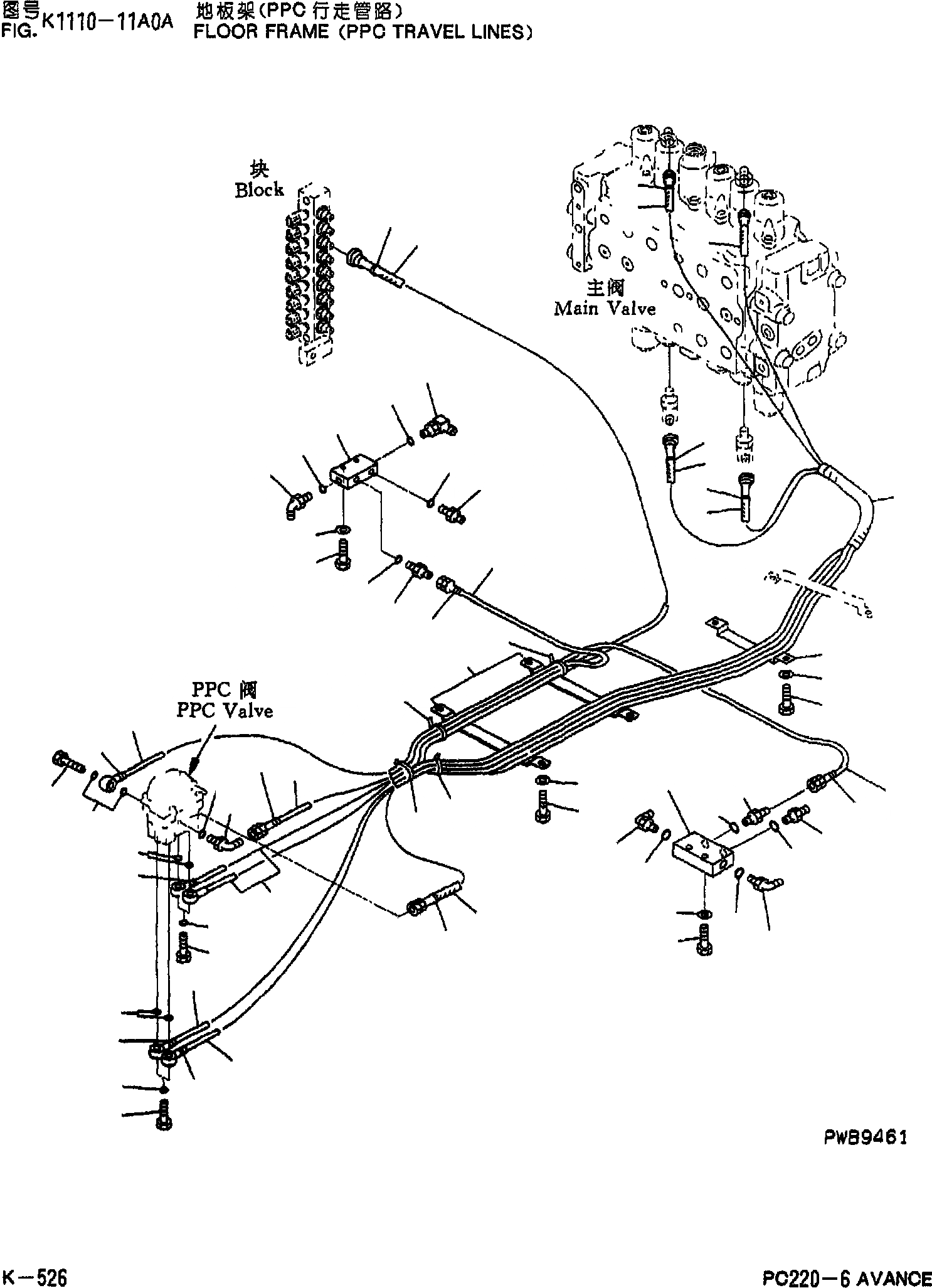 Схема запчастей Komatsu PC220-6 - ОСНОВН. КОНСТРУКЦИЯ(PPC ЛИНИЯ ХОДА) K [КАБИНА ОПЕРАТОРА И СИСТЕМА УПРАВЛЕНИЯ]