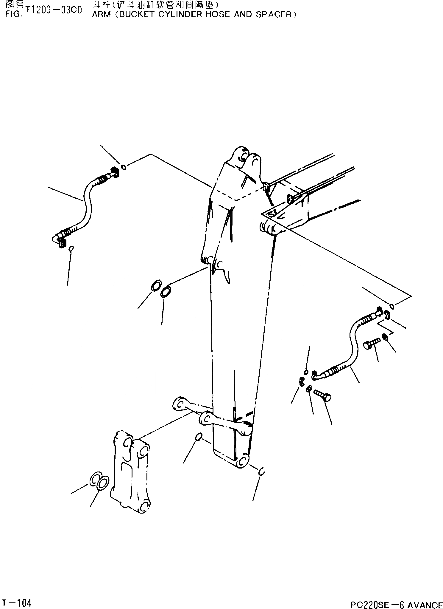 Схема запчастей Komatsu PC220-6 - РУКОЯТЬ(ПАТРУБКИ ЦИЛИНДРА КОВША И УПЛОТНЕНИЯ) T [РАБОЧЕЕ ОБОРУДОВАНИЕ]