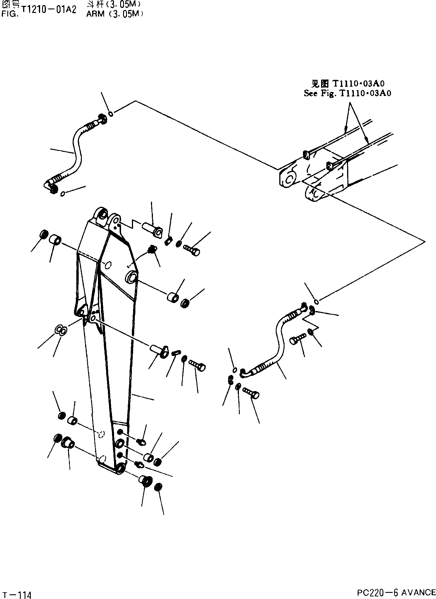 Схема запчастей Komatsu PC220-6 - РУКОЯТЬ(.M) T [РАБОЧЕЕ ОБОРУДОВАНИЕ]