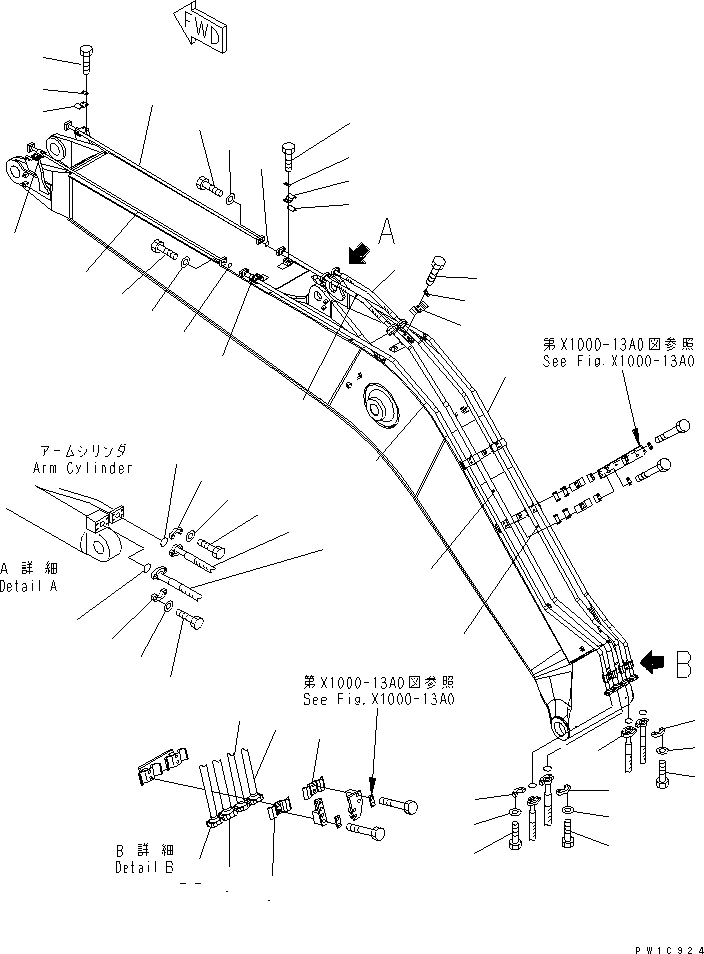 Схема запчастей Komatsu PC220LC-7-BA - СТРЕЛА УСИЛЕНН. (С ДОПОЛН. ГИДРОЛИНИЕЙ) (ЦИЛИНДР РУКОЯТИ И ЦИЛИНДР КОВША) (ДЛЯ ПОДЪЕМА РУКОЯТИ) РАБОЧЕЕ ОБОРУДОВАНИЕ