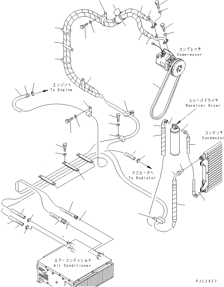 Схема запчастей Komatsu PC228US-2J - КОНДИЦ. ВОЗДУХА (ШЛАНГИ) КАБИНА ОПЕРАТОРА И СИСТЕМА УПРАВЛЕНИЯ