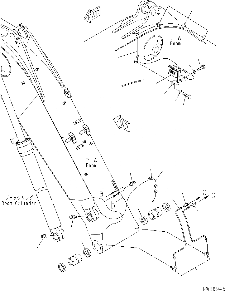 Схема запчастей Komatsu PC228US-1 - MONO-СТРЕЛА (ЛАМПА РАБОЧ. ОСВЕЩЕНИЯ И СИСТЕМА СМАЗКИ СТРЕЛЫ) РАБОЧЕЕ ОБОРУДОВАНИЕ