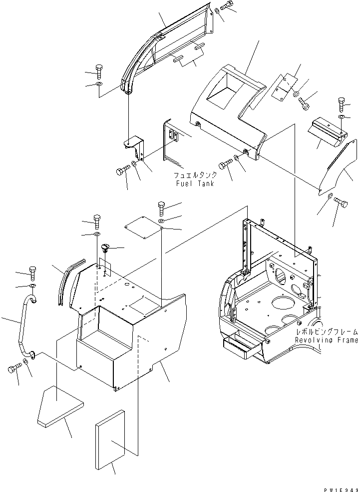 Схема запчастей Komatsu PC228US-3U - ПЕРЕДН. КРЫШКА(COVER) (/) (YELНИЗ.) (ДЛЯ АКТУАТОР ИЛИ РУКОЯТЬ CRANE)(№7-) ЧАСТИ КОРПУСА