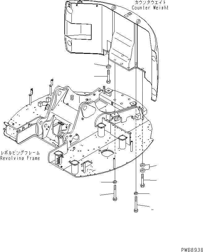 Схема запчастей Komatsu PC228US-1-TN - КРЕПЛЕНИЕ ПРОТИВОВЕСА ЧАСТИ КОРПУСА