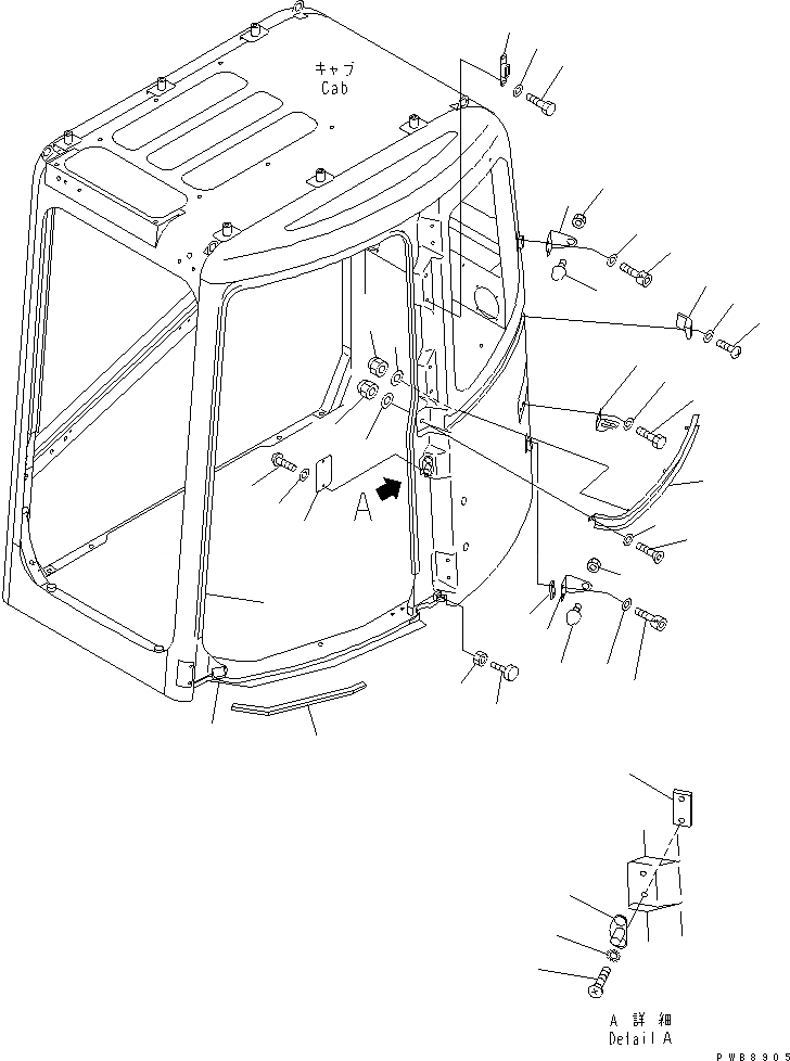 Схема запчастей Komatsu PC228USLC-1 - КАБИНА (RAIL) ОСНОВН. КОМПОНЕНТЫ И РЕМКОМПЛЕКТЫ