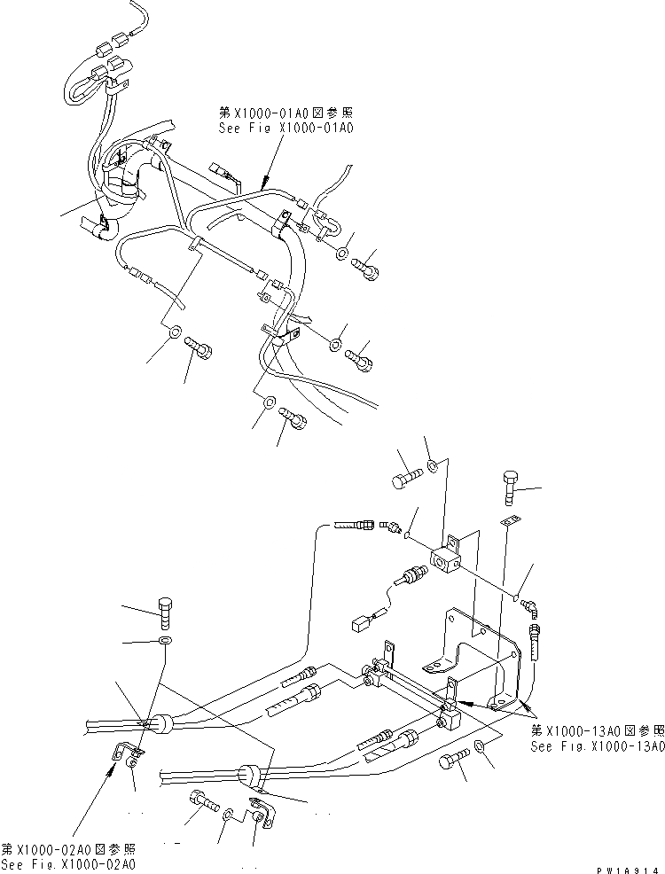 Схема запчастей Komatsu PC228US-3-AP - РУКОЯТЬ CRANE (ЭЛЕКТРОПРОВОДКА И БЛОКИР. СТРЕЛЫ ЛИНИЯ) (БОЛТ)(№-) СПЕЦ. ОПЦИИ