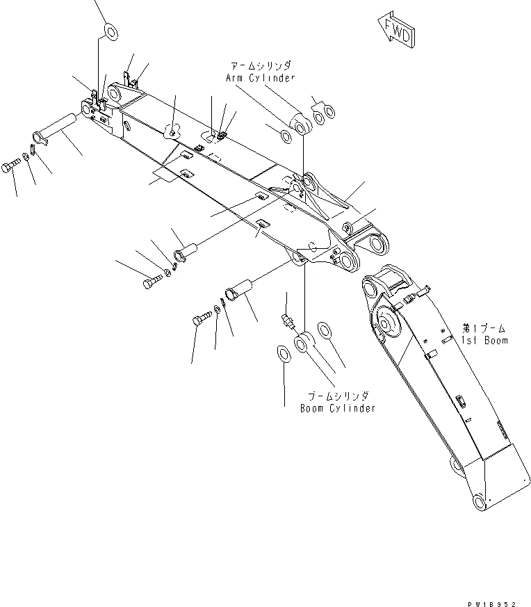 Схема запчастей Komatsu PC228US-3-YA - 2-СЕКЦИОНН. СТРЕЛА (ВТОР. СТРЕЛА И ПАЛЕЦ) (YELНИЗ.)(№-) РАБОЧЕЕ ОБОРУДОВАНИЕ