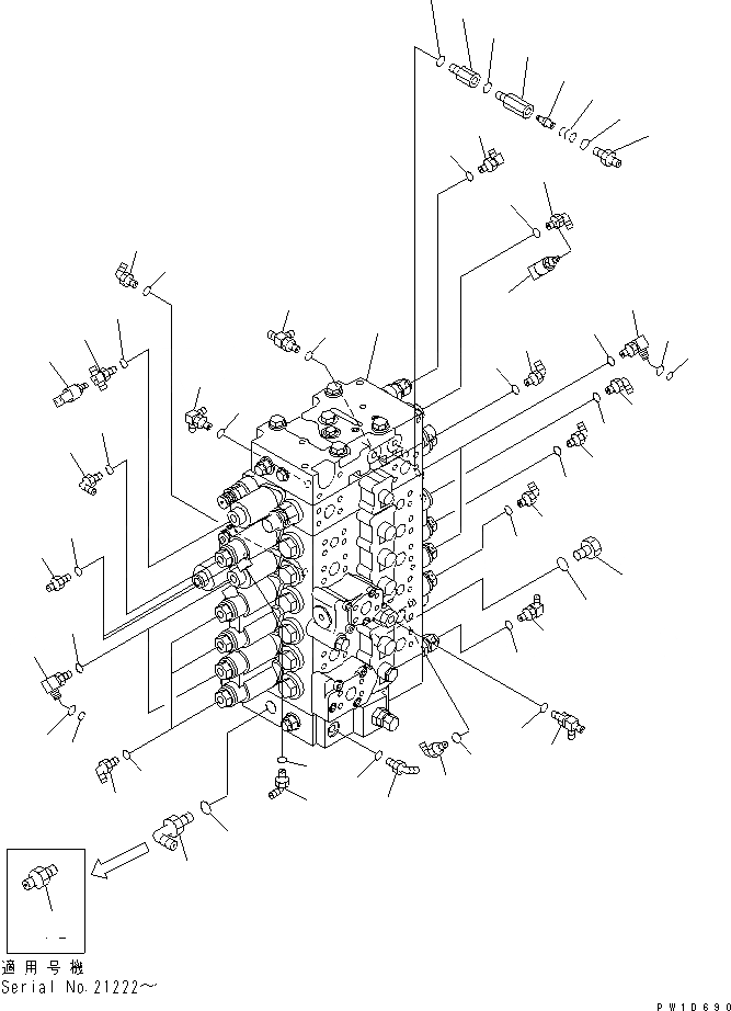 Схема запчастей Komatsu PC228USLC-3-YA - ОСНОВН. КЛАПАН (СОЕДИНИТЕЛЬН. ЧАСТИ) (ДЛЯ SLIDE РУКОЯТЬ)(№-) ГИДРАВЛИКА