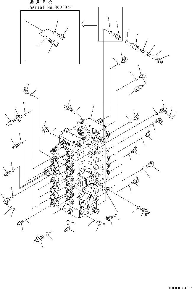 Схема запчастей Komatsu PC228US-3N-YP - ОСНОВН. КЛАПАН (СОЕДИНИТЕЛЬН. ЧАСТИ) (ДЛЯ SLIDE РУКОЯТЬ) ГИДРАВЛИКА