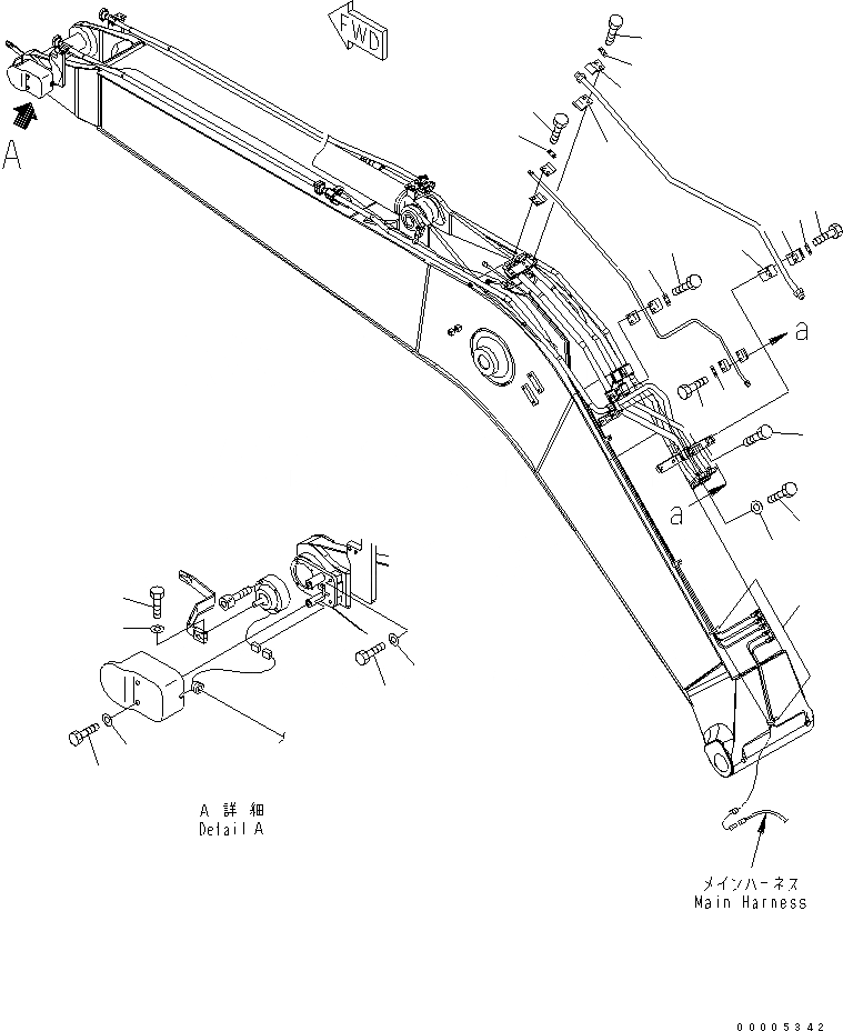 Схема запчастей Komatsu PC228US-3N-YP - РУКОЯТЬ CRANE (СТРЕЛА) (YELНИЗ.) ( АКТУАТОР) СПЕЦ. ОПЦИИ