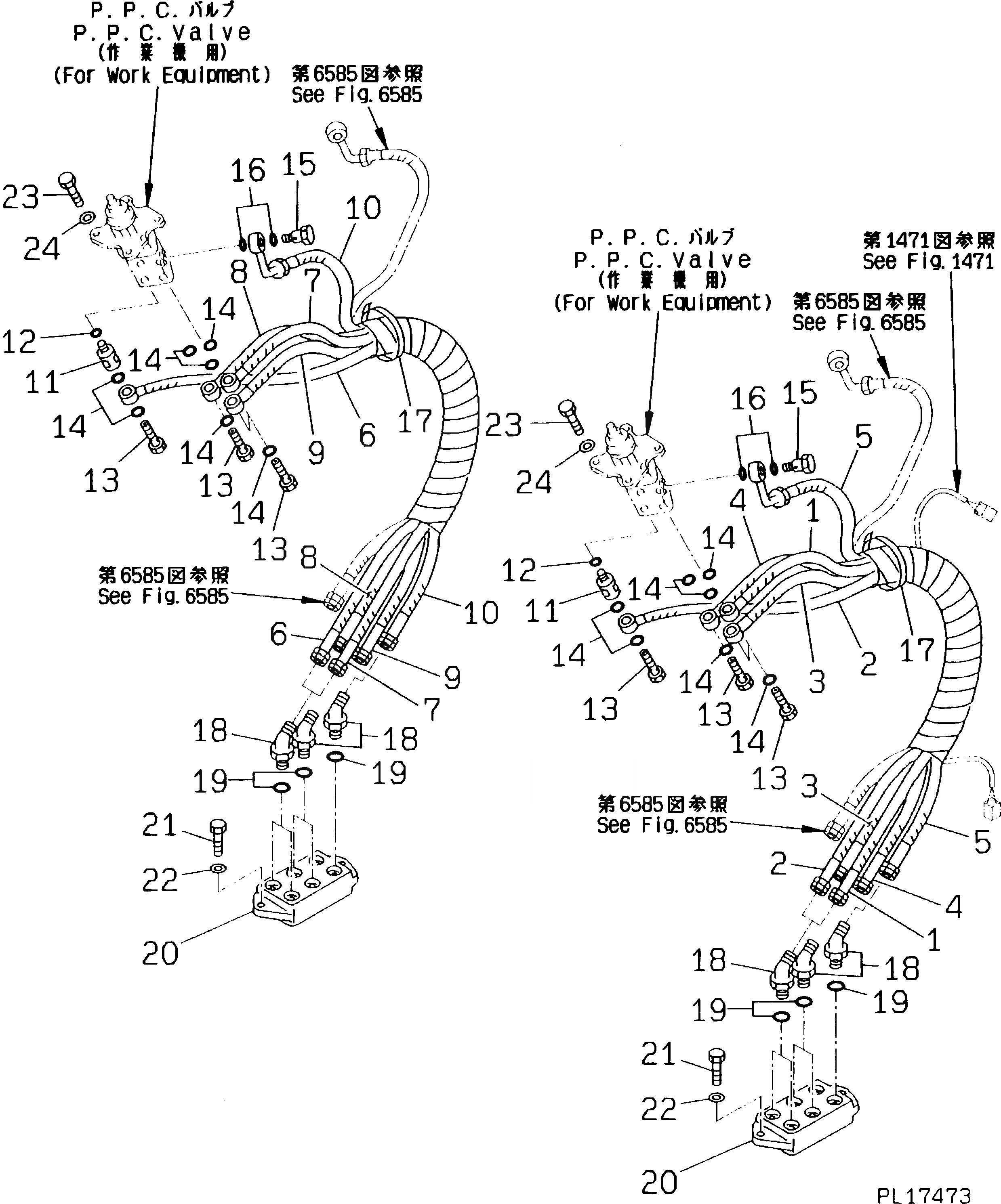 Схема запчастей Komatsu PC240-5K - P.P.C. КЛАПАН ТРУБЫ (P.P.C. КЛАПАН TO/FROM БЛОК)(№K-K) УПРАВЛ-Е РАБОЧИМ ОБОРУДОВАНИЕМ