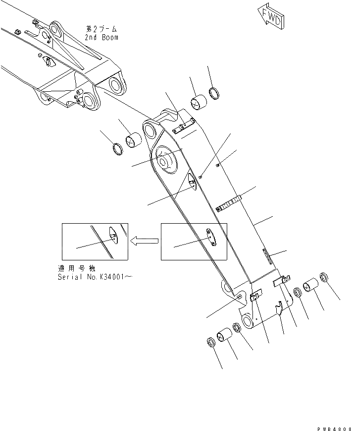 Схема запчастей Komatsu PC240-6K - СТРЕЛА (ПЕРВ. СТРЕЛА) (2-СЕКЦИОНН. СТРЕЛА) РАБОЧЕЕ ОБОРУДОВАНИЕ