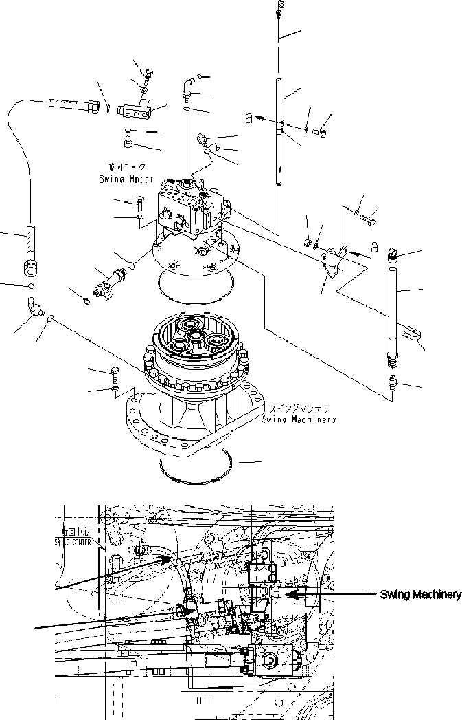 Схема запчастей Komatsu PC240LC - МЕХАНИЗМ ПОВОРОТА (GAUGE И ДРЕНАЖН. ТРУБЫ) 