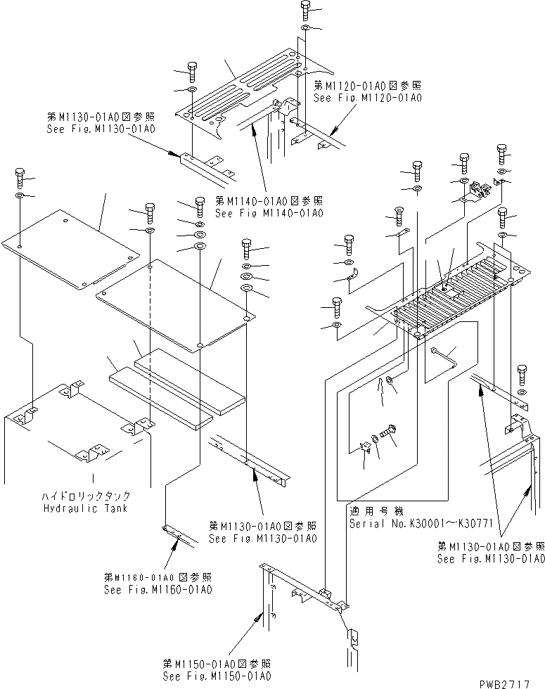 Схема запчастей Komatsu PC240NLC-6K - КРЫШКА(КАБИНА) (ВЕРХН.)(№K-K999) ЧАСТИ КОРПУСА
