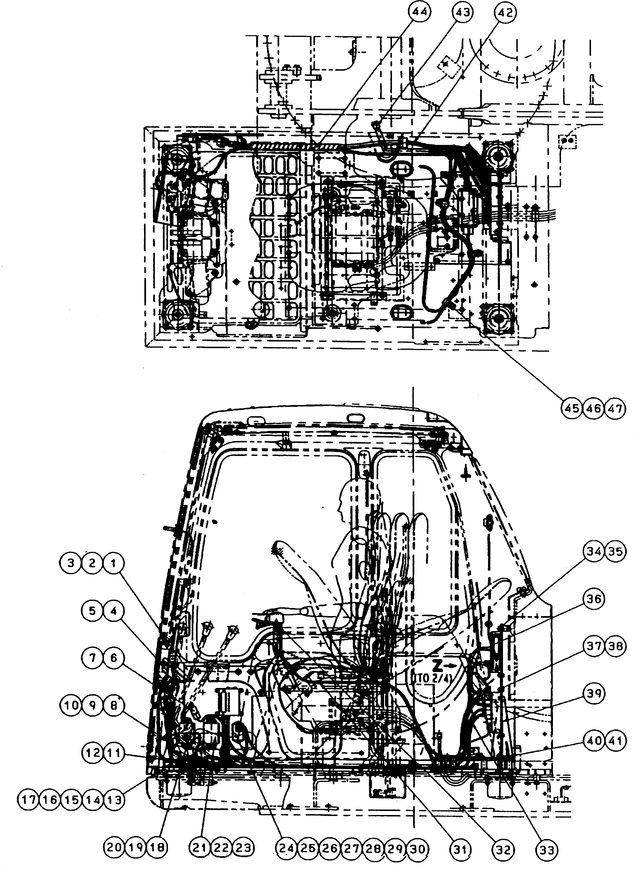 Схема запчастей Komatsu PC250HD-6Z - ОСНОВН. КОНСТРУКЦИЯ (ЭЛЕКТР.¤ /) КАБИНА ОПЕРАТОРА И СИСТЕМА УПРАВЛЕНИЯ