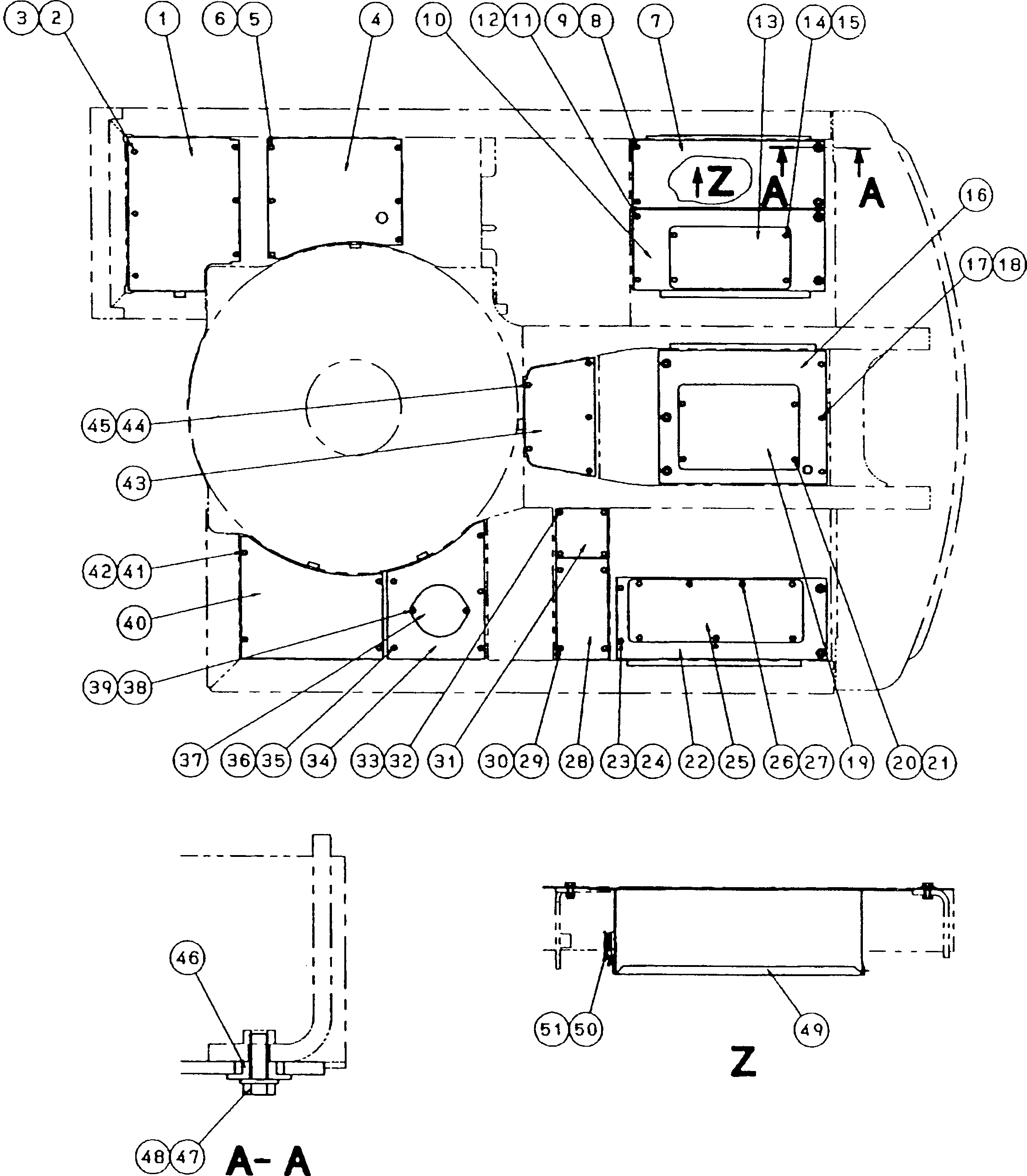 Схема запчастей Komatsu PC250HD-6Z - НИЖН. КРЫШКА (ОСНОВНАЯ РАМА) ЧАСТИ КОРПУСА