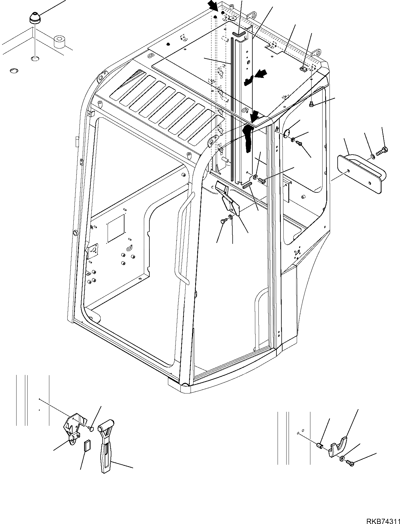 Схема запчастей Komatsu PC26MR-3 - КАБИНА (/) ЧАСТИ КОРПУСА И КАБИНА