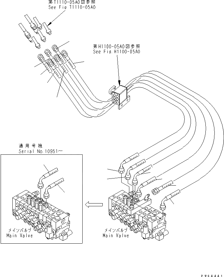 Схема запчастей Komatsu PC27MR-1 - ЛИНИЯ АКТУАТОРА (СТРЕЛА¤ РУКОЯТЬ¤ ЦИЛИНДР КОВША) ГИДРАВЛИКА