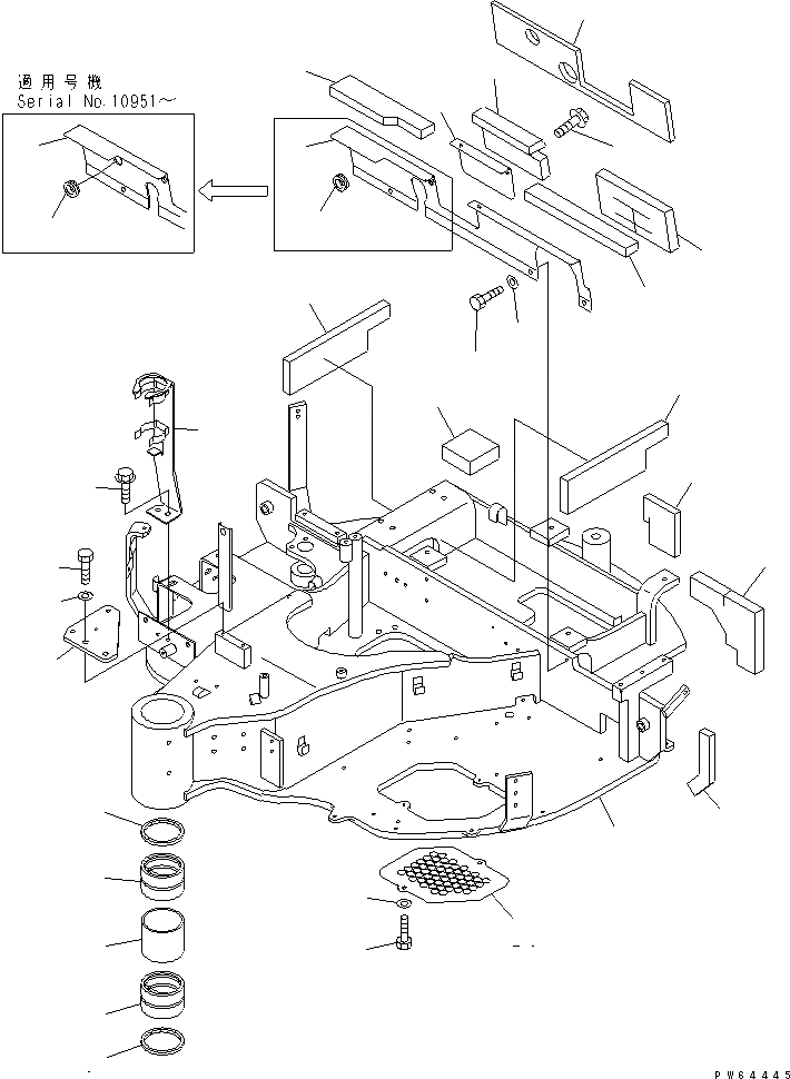 Схема запчастей Komatsu PC27MR-1 - ОСНОВНАЯ РАМА ОСНОВНАЯ РАМА И ЕЕ ЧАСТИ