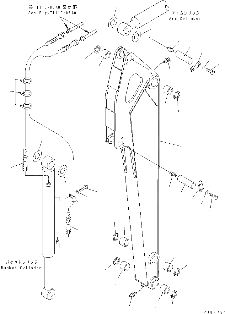 Схема запчастей Komatsu PC27MR-1 - РУКОЯТЬ (УДЛИНН. РУКОЯТЬ) РАБОЧЕЕ ОБОРУДОВАНИЕ