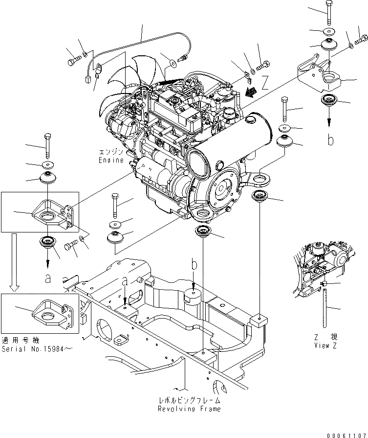 Схема запчастей Komatsu PC27MR-2 - КРЕПЛЕНИЕ ДВИГАТЕЛЯ (С КОНДИЦИОНЕРОМ) (КАБИНА)(№-) КОМПОНЕНТЫ ДВИГАТЕЛЯ