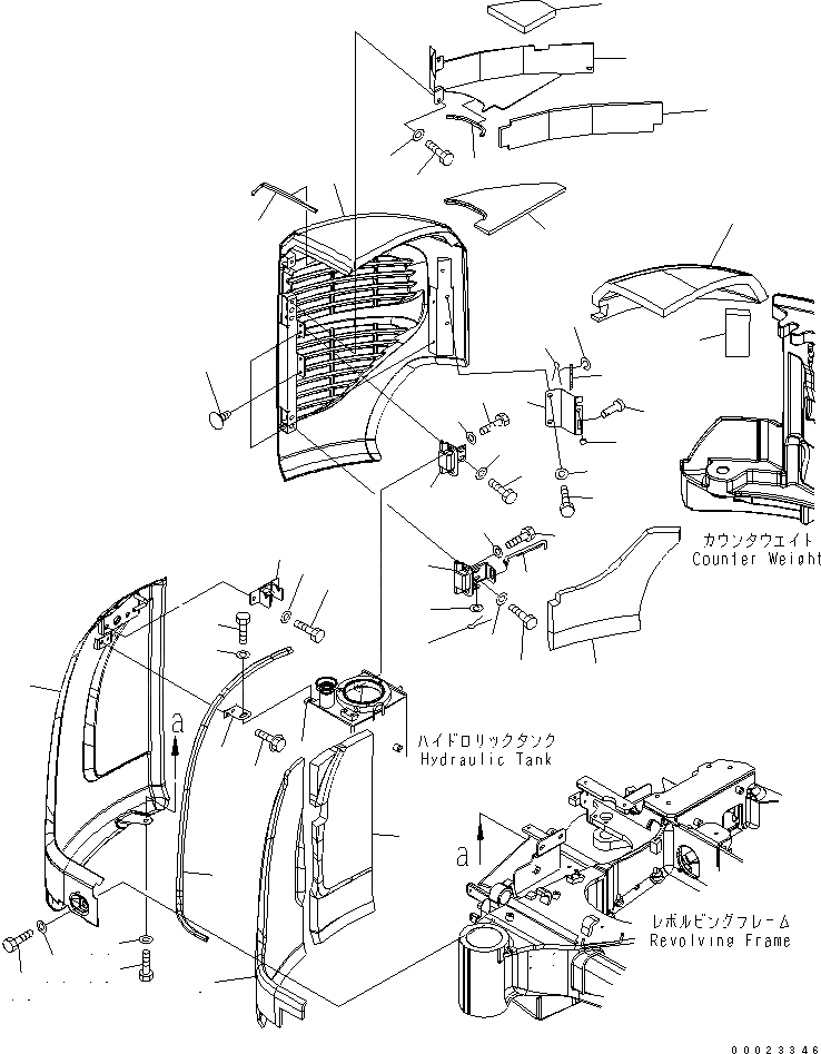 Схема запчастей Komatsu PC27MR-2 - ПРАВ. КРЫШКА(/) (С КОНДИЦИОНЕРОМ) (КАБИНА) (ДЛЯ NORTH  AMERICA)(№-79) ЧАСТИ КОРПУСА