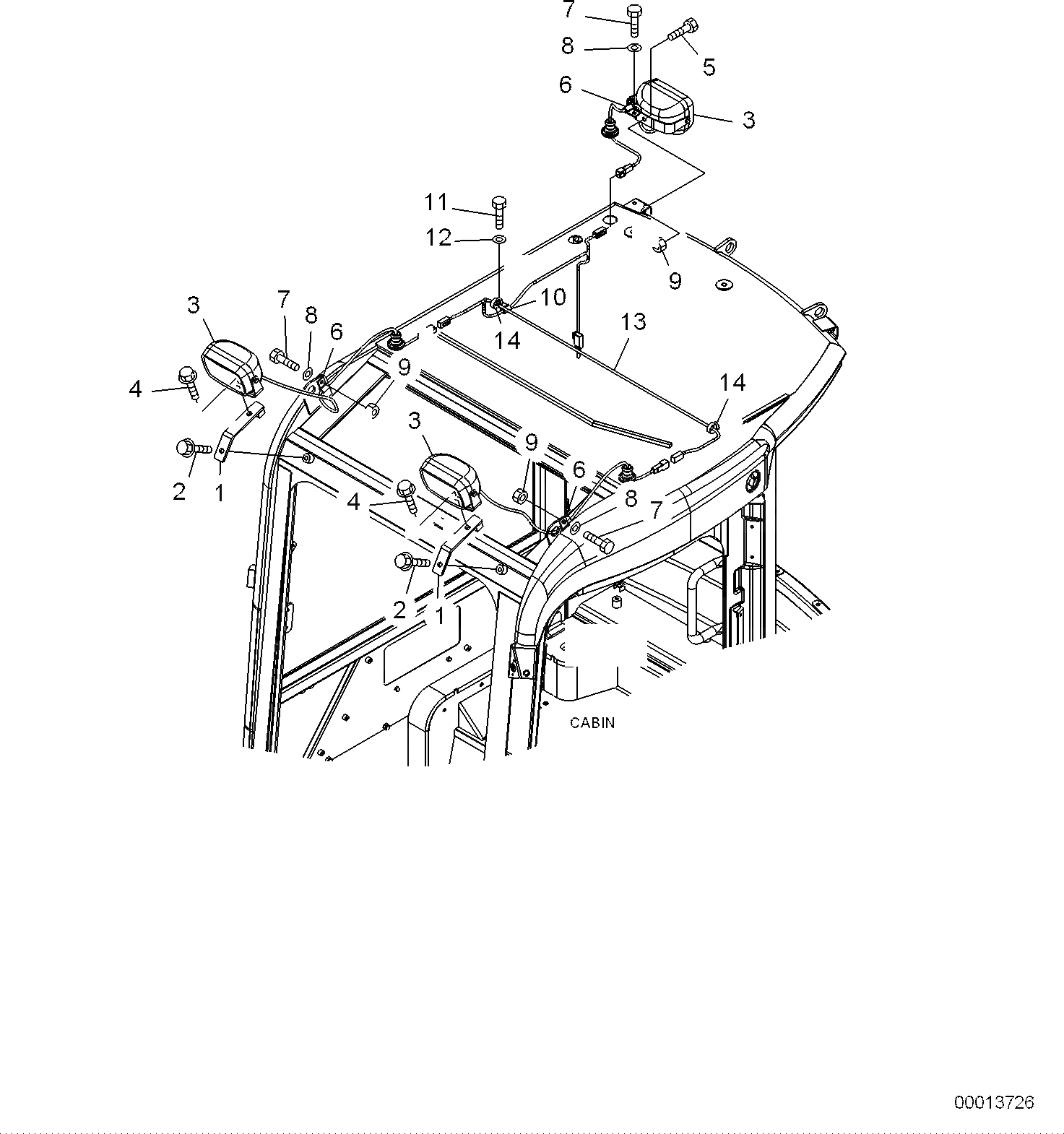 Схема запчастей Komatsu PC27MR-2 - ПЕРЕДН. И ЗАДН. РАБОЧ. ОСВЕЩЕНИЕ (ДЛЯ КАБИНЫ) КОМПОНЕНТЫ ДВИГАТЕЛЯ И ЭЛЕКТРИКА
