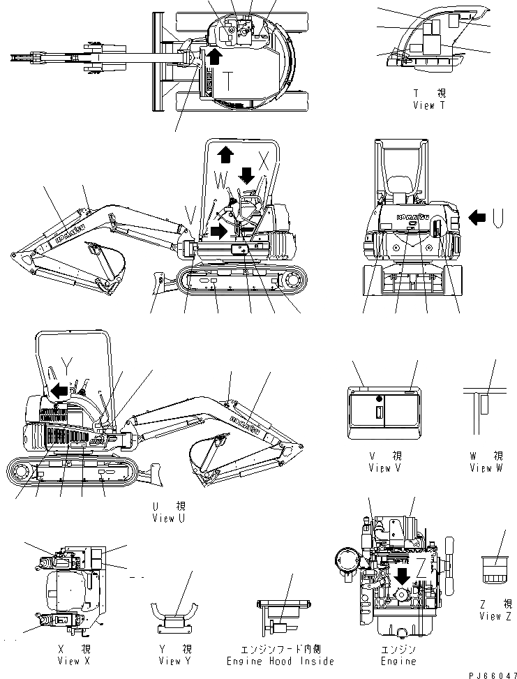 Схема запчастей Komatsu PC27MRX-1 - МАРКИРОВКА (ДЛЯ НАВЕСА) (АНГЛ.) МАРКИРОВКА