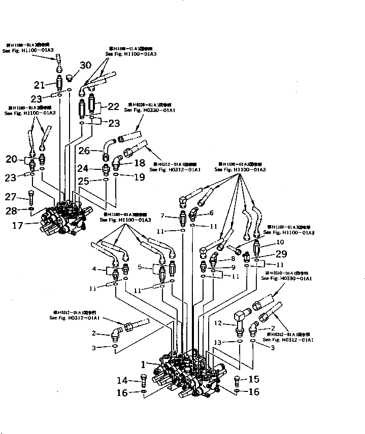 Схема запчастей Komatsu PC28UD-2 - ГИДРАВЛ УПРАВЛЯЮЩ. КЛАПАН И КОМПОНЕНТЫ ГИДРАВЛИКА