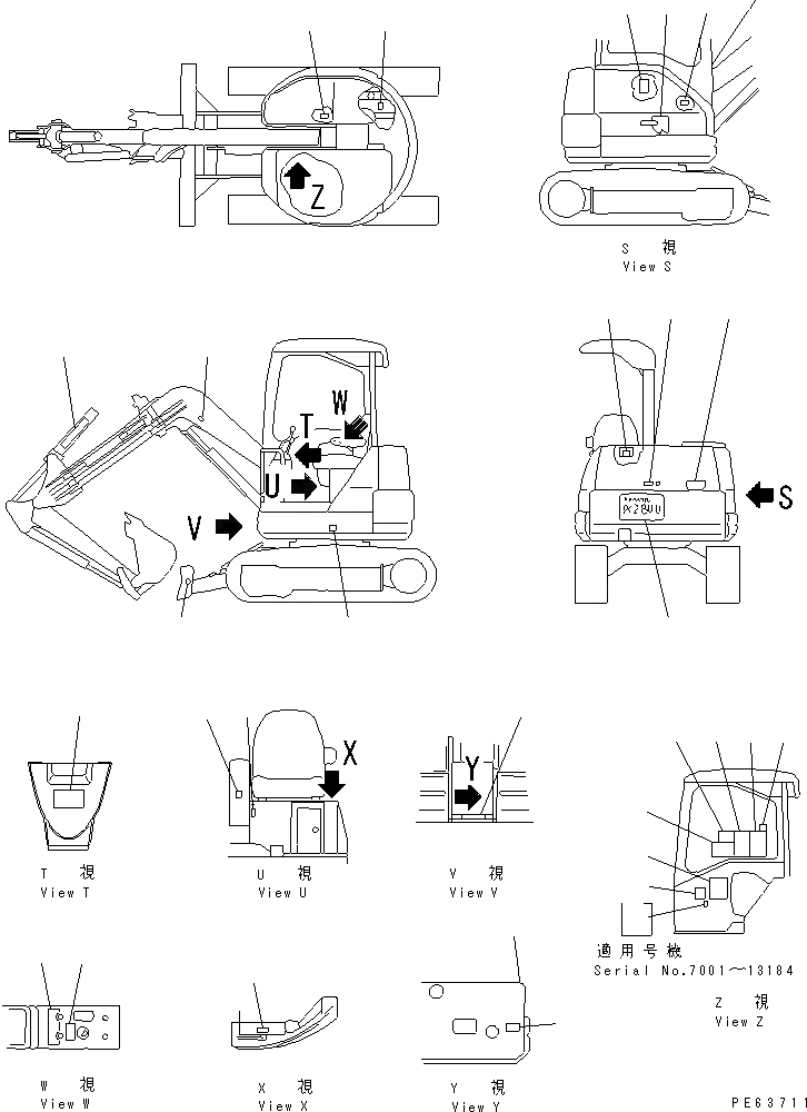 Схема запчастей Komatsu PC28UU-2 - МАРКИРОВКА (JIS PATTERN) (ДЛЯ FOUR СИСТЕМА СПЕЦ-Я.)(№7798-) МАРКИРОВКА