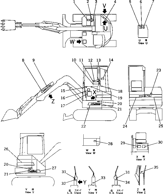 Схема запчастей Komatsu PC28UU-1 - МАРКИРОВКА (ДЛЯ НАВЕСА) (ЯПОН.)(№-) МАРКИРОВКА¤ ИНСТРУМЕНТ И РЕМКОМПЛЕКТЫ