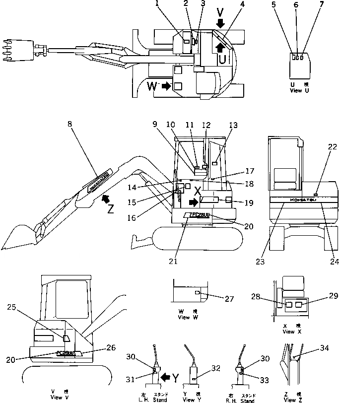 Схема запчастей Komatsu PC28UU-1 - МАРКИРОВКА (ДЛЯ НАВЕСА) (ЯПОН.)(№-) МАРКИРОВКА¤ ИНСТРУМЕНТ И РЕМКОМПЛЕКТЫ