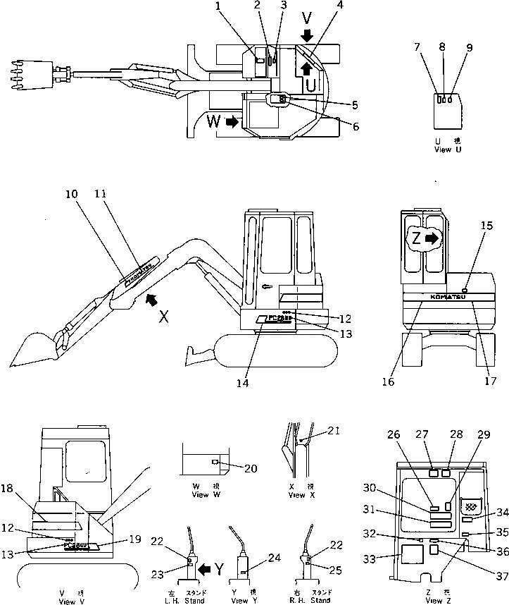 Схема запчастей Komatsu PC28UU-1 - МАРКИРОВКА (ДЛЯ КАБИНЫ) (ЯПОН.)(№-) МАРКИРОВКА¤ ИНСТРУМЕНТ И РЕМКОМПЛЕКТЫ