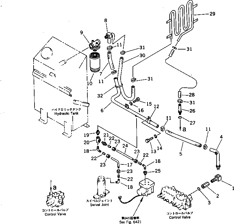 Схема запчастей Komatsu PC28UU-1 - ГИДРОЛИНИЯ (МАСЛООХЛАДИТЕЛЬ И ВОЗВРАТ. ЛИНИЯ)          (KISO KUTSСШАKU СПЕЦ-Я.)(№-) УПРАВЛ-Е РАБОЧИМ ОБОРУДОВАНИЕМ